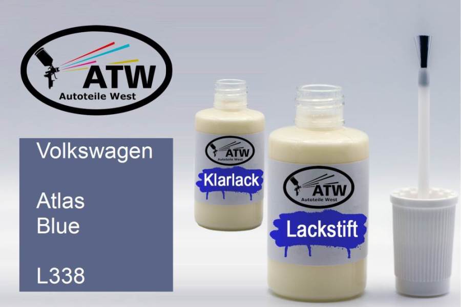 Volkswagen, Atlas Blue, L338: 20ml Lackstift + 20ml Klarlack - Set, von ATW Autoteile West.